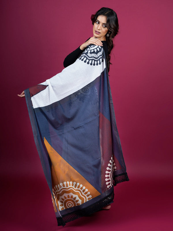 White Ethnic Moti Printed Pure Cotton Saree for Women