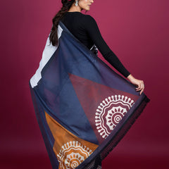 White Ethnic Moti Printed Pure Cotton Saree for Women