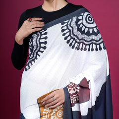 White Ethnic Moti Printed Pure Cotton Saree for Women