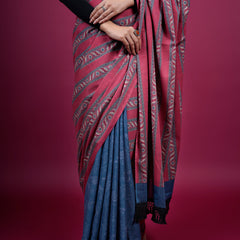 Red Floral Pure Cotton Half And Half Saree for Women