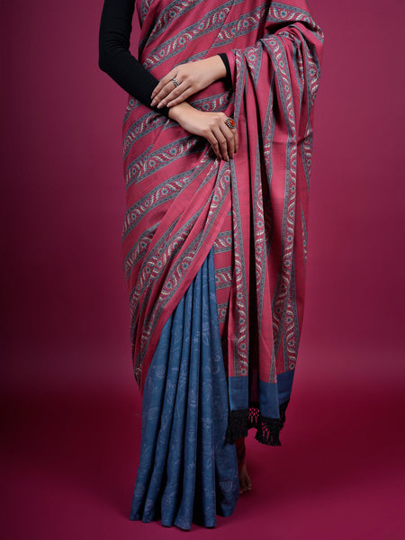 Red Floral Pure Cotton Half And Half Saree for Women