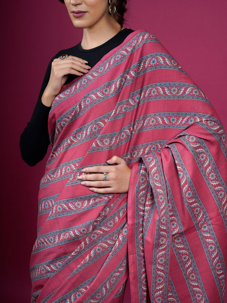 Red Floral Pure Cotton Half And Half Saree for Women