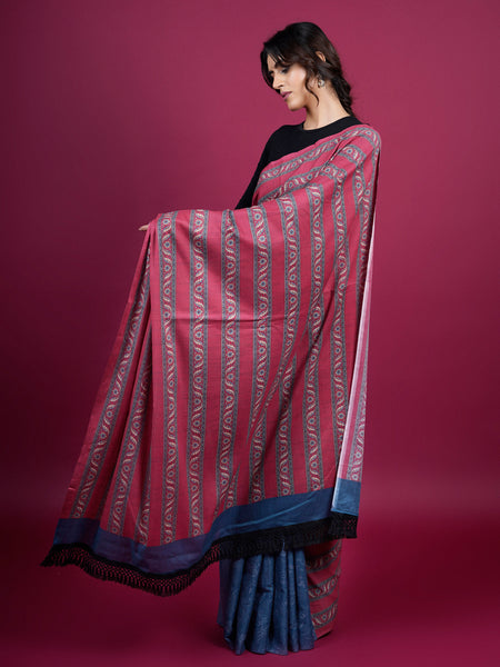 Red Floral Pure Cotton Half And Half Saree for Women