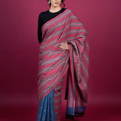 Red Floral Pure Cotton Half And Half Saree for Women