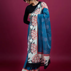 Blue Floral Printed Pure Cotton Saree for Women