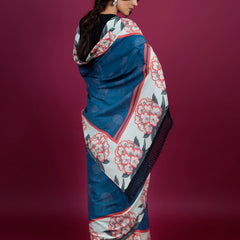 Blue Floral Printed Pure Cotton Saree for Women