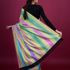 Purple Checked Woven Cotton Saree for Women