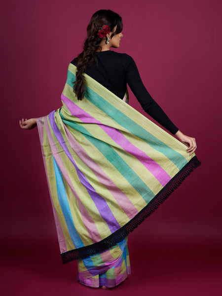 Purple Checked Woven Cotton Saree for Women
