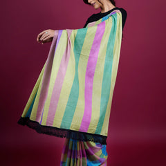 Purple Checked Woven Cotton Saree for Women