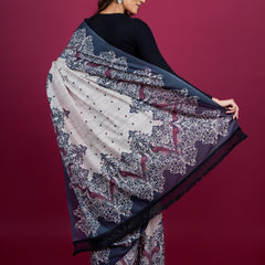 Grey Ethnic Motifs Printed Pure Cotton Saree for Women