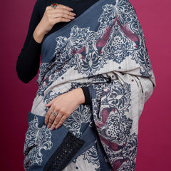 Grey Ethnic Motifs Printed Pure Cotton Saree for Women