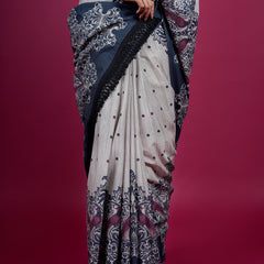 Grey Ethnic Motifs Printed Pure Cotton Saree for Women