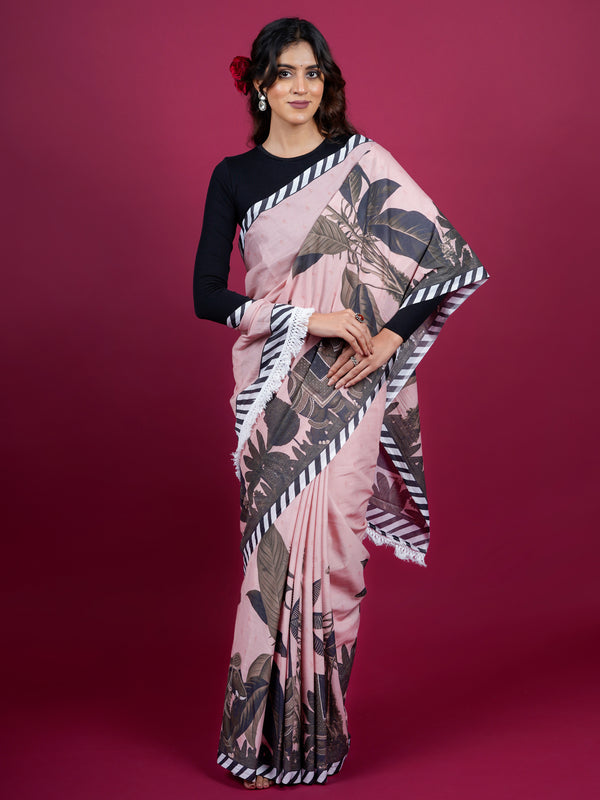 Light Pink Floral Printed Cotton Saree for Women