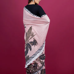 Light Pink Floral Printed Cotton Saree for Women