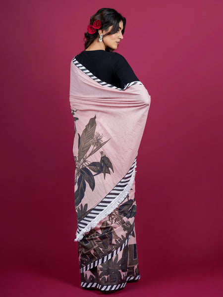 Light Pink Floral Printed Cotton Saree for Women