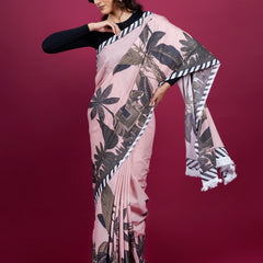 Light Pink Floral Printed Cotton Saree for Women