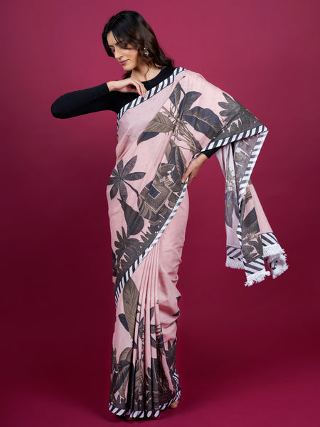 Light Pink Floral Printed Cotton Saree for Women