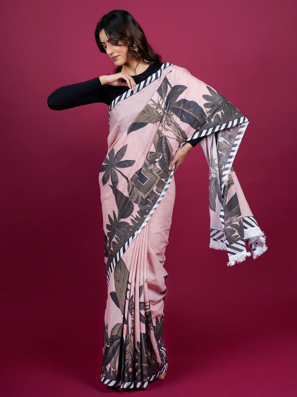 Light Pink Floral Printed Cotton Saree for Women