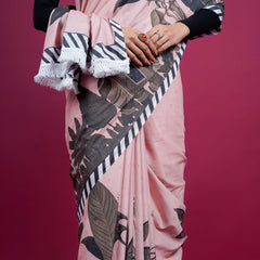 Light Pink Floral Printed Cotton Saree for Women