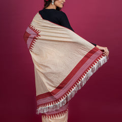 Beige Printed Pure Cotton Saree for Women