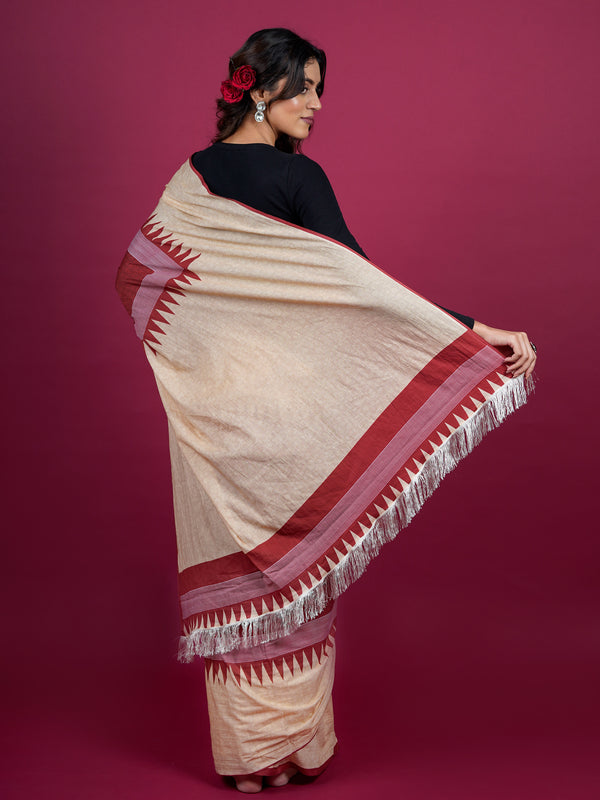 Beige Printed Pure Cotton Saree for Women