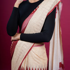 Beige Printed Pure Cotton Saree for Women