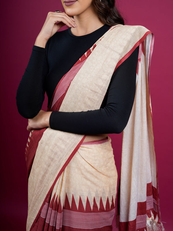 Beige Printed Pure Cotton Saree for Women