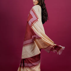 Beige Printed Pure Cotton Saree for Women