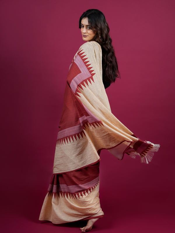 Beige Printed Pure Cotton Saree for Women