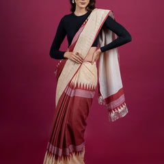 Beige Printed Pure Cotton Saree for Women