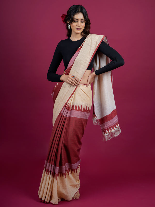 Beige Printed Pure Cotton Saree for Women