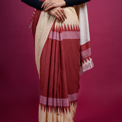 Beige Printed Pure Cotton Saree for Women