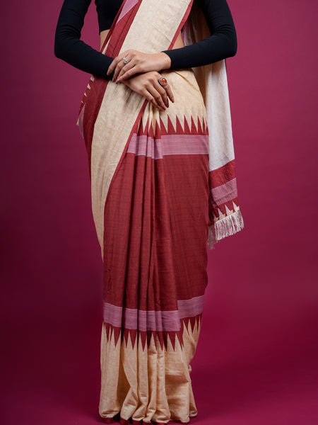 Beige Printed Pure Cotton Saree for Women