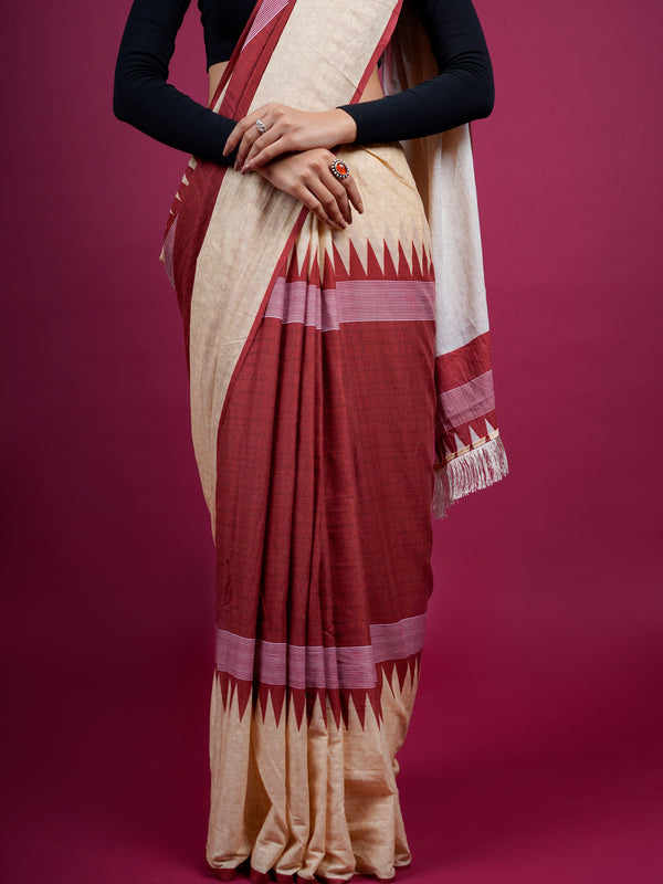 Beige Printed Pure Cotton Saree for Women