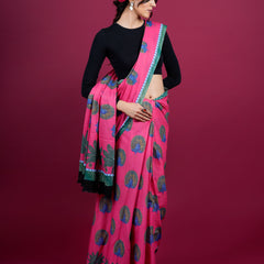 Pink Floral Printed Pure Cotton Saree for Women