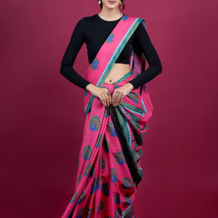 Pink Floral Printed Pure Cotton Saree for Women
