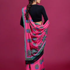 Pink Floral Printed Pure Cotton Saree for Women