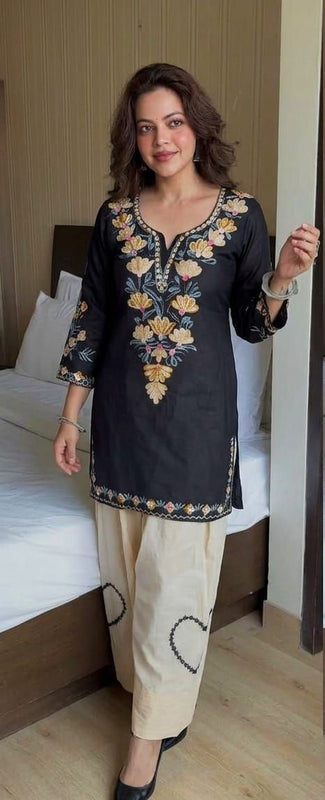 Aari Work Black Cotton Farshi Salwar Set