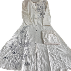 A-line Embroidary Work Off-White Cotton Slub Co-ord Set