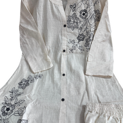 A-line Embroidary Work Off-White Cotton Slub Co-ord Set