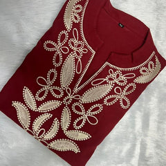 Embroidery Work Maroon Top Pant Set