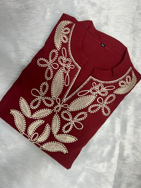 Embroidery Work Maroon Top Pant Set