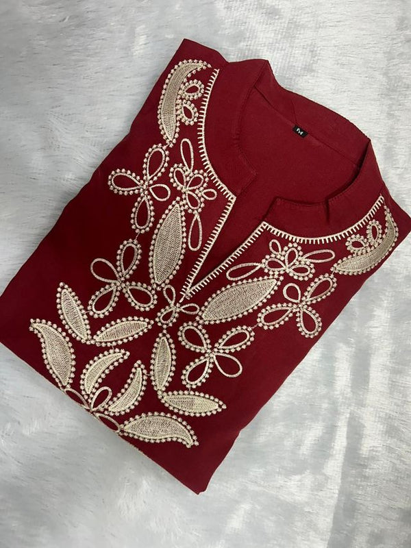 Embroidery Work Maroon Top Pant Set