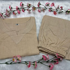 Beige Cotton Slub Co-ord Set
