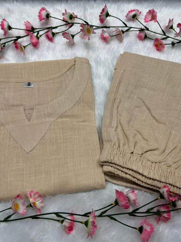 Beige Cotton Slub Co-ord Set