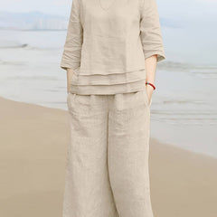Beige Cotton Slub Co-ord Set