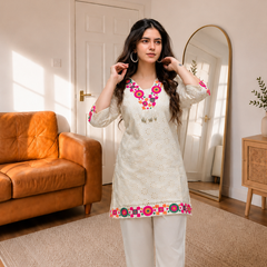 Cotton Schiffli Embroidered Co-ord Set