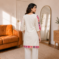 Cotton Schiffli Embroidered Co-ord Set