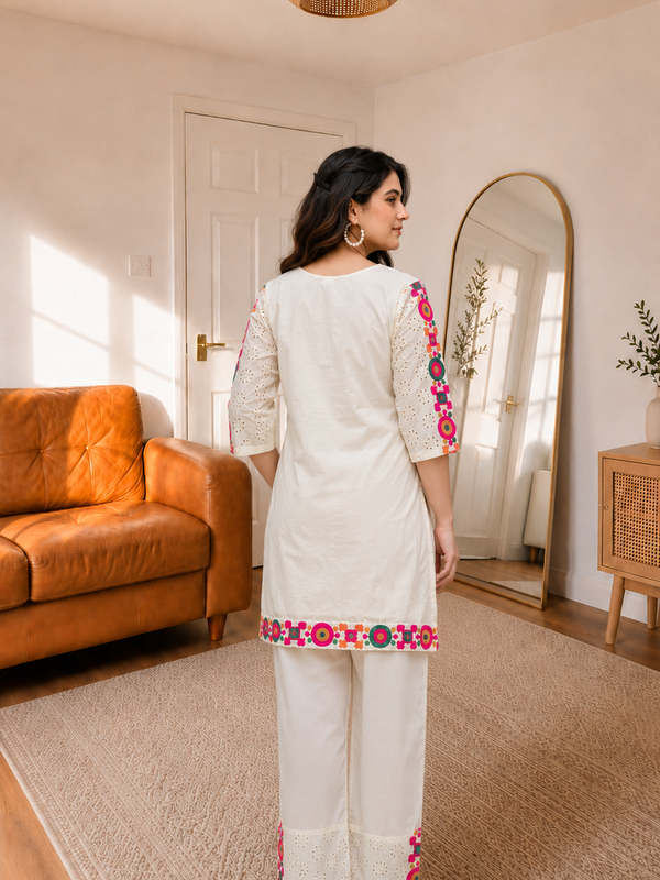 Cotton Schiffli Embroidered Co-ord Set