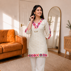 Cotton Schiffli Embroidered Co-ord Set